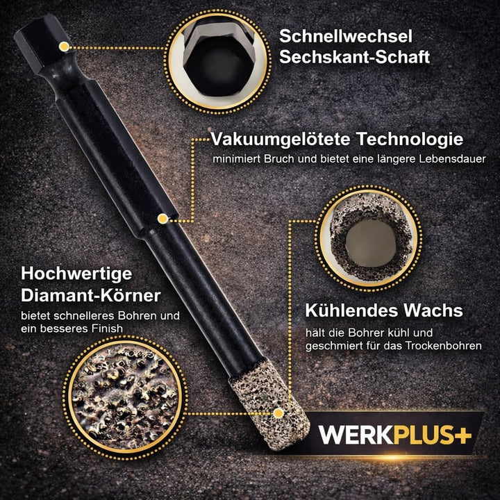 Fliesenbohrer Diamantbohrer 5er-Set (6|6|8|10|12mm) inkl. Karbid Anbohrer ideal für Keramik, Feinste