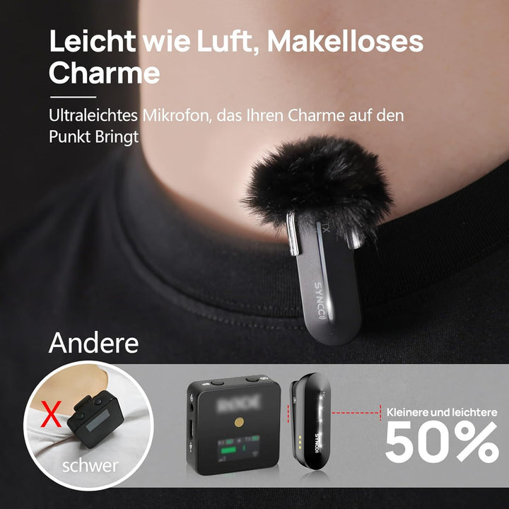 SYNCO Typ-C Drahtloses Lavalier-Mikrofon, P1ST 2,4GHz Kabelloses Lavalier Handy Mikrofon mit Ladekof
