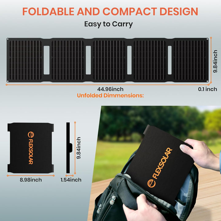 FlexSolar Solarpanel 40W, Solarladegerät verbesserte PD2.0 USB-C, QC3.0 USB-A und DC-Solarpanel IP67
