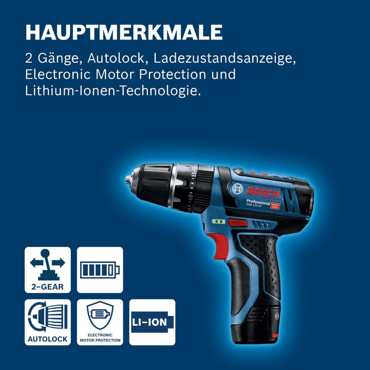 Bosch Professional 12V System Akku-Schlagbohrschrauber GSB 12V-15 (inkl. 2x2.0 Ah Akku, Schnellladeg