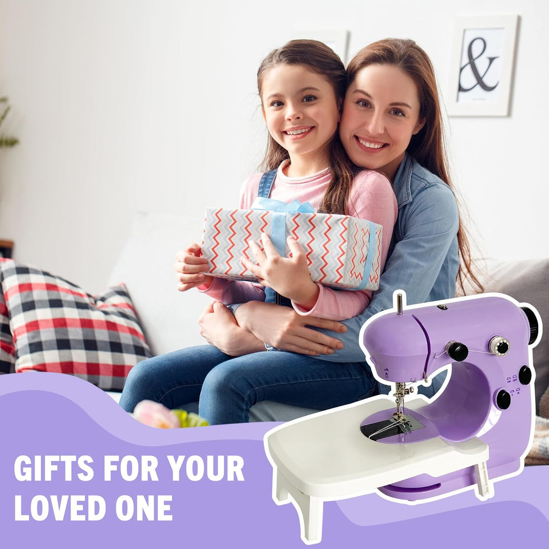 Mini Nähmaschine für Anfänger mit Eingebautem, Anschiebetisch, LED-Licht, Nähmaschine Tragbare Elekt