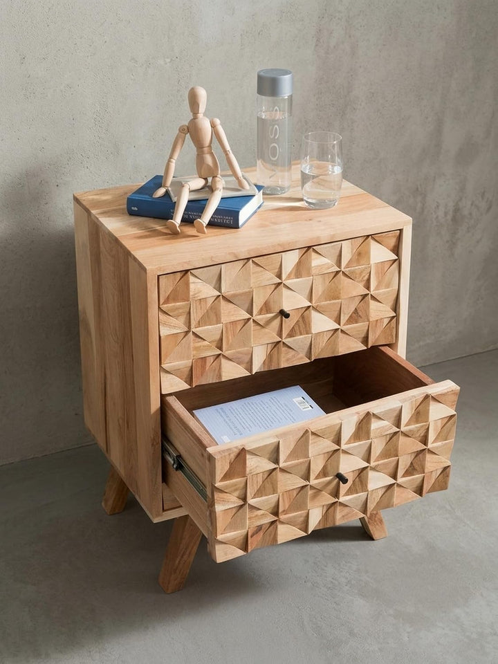 KADIMA DESIGN Handgefertigtes Nachtkästchen aus Massivholz, moderner Landhaus-Stil, 2 Schubladen