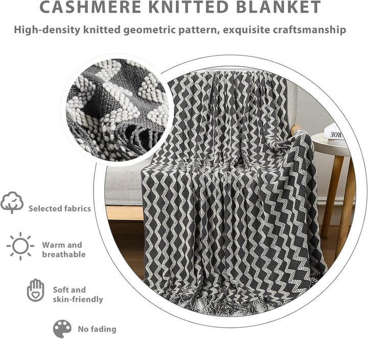 LumiSyne Gestrickte Decke Mit Quaste Zweifarbig Diamantn Streifen Muster Leicht Weich Wohndecke Sofa
