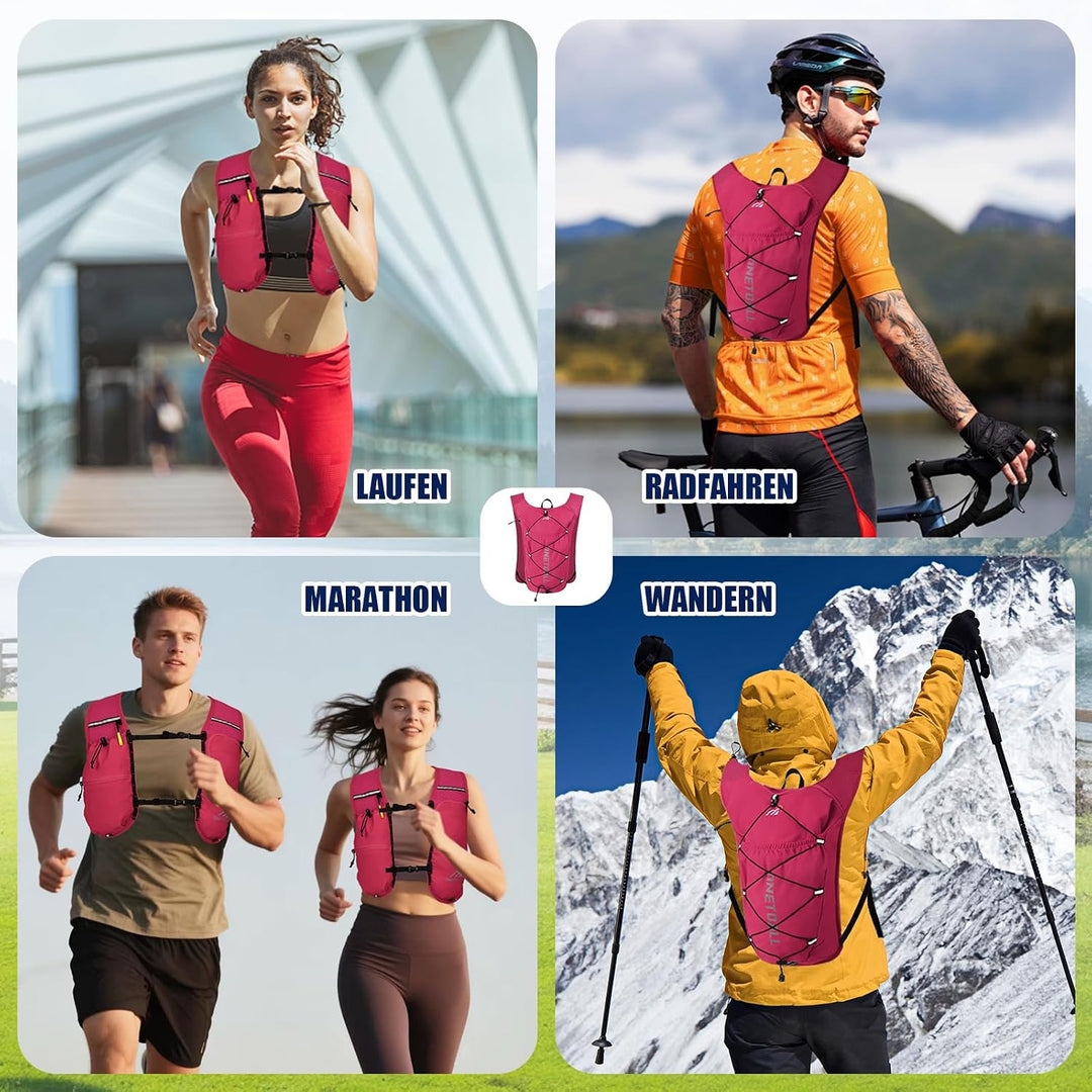 Laufweste Damen mit 500ml Trinkflasche/2L Trinkblase, Leichter Trinkrucksack Laufen Herren 6L, Runin