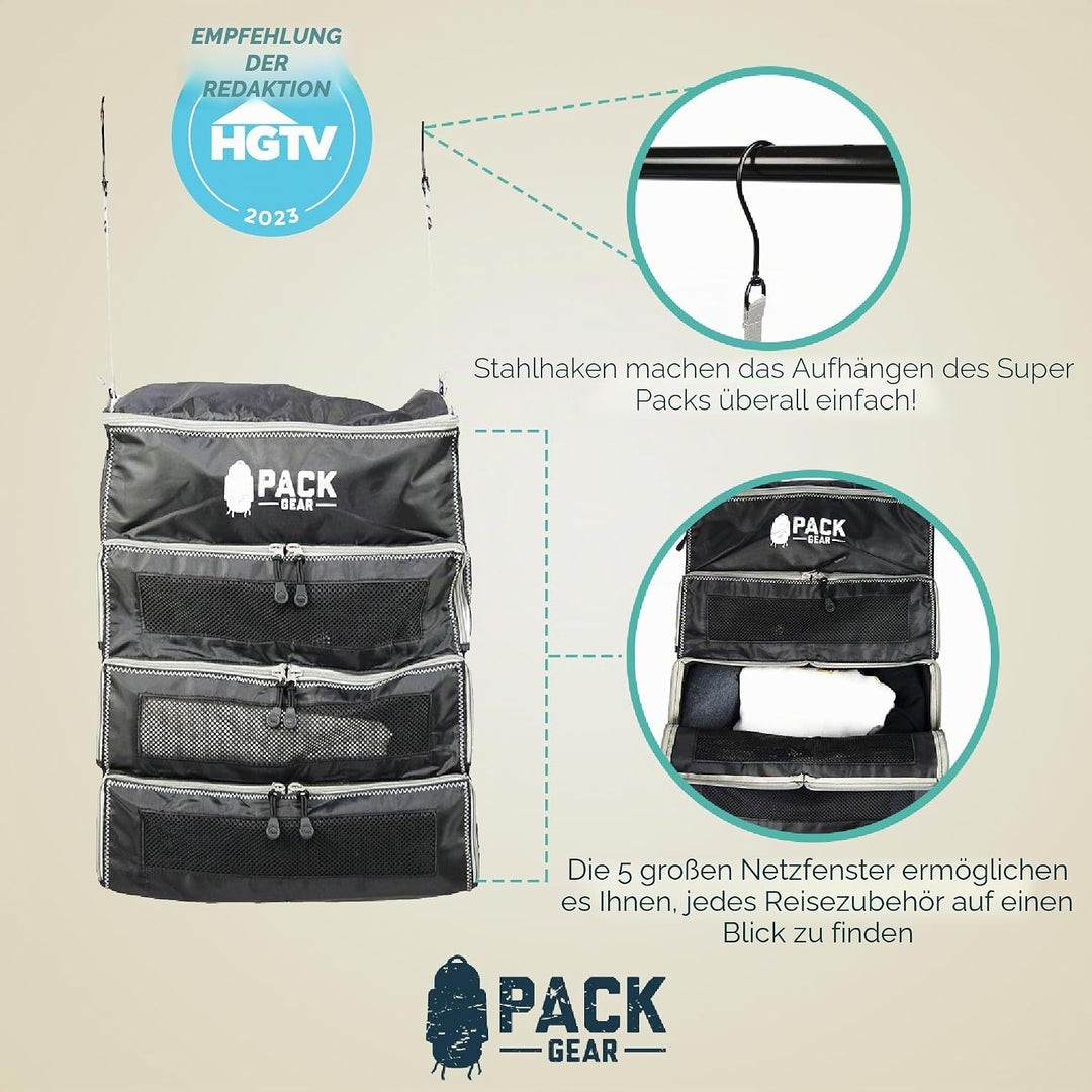 Pack Gear Koffer-Organizer zum Aufhängen, Reiseutensilien, Faltbare Packwürfel, gross oder Handgepäc