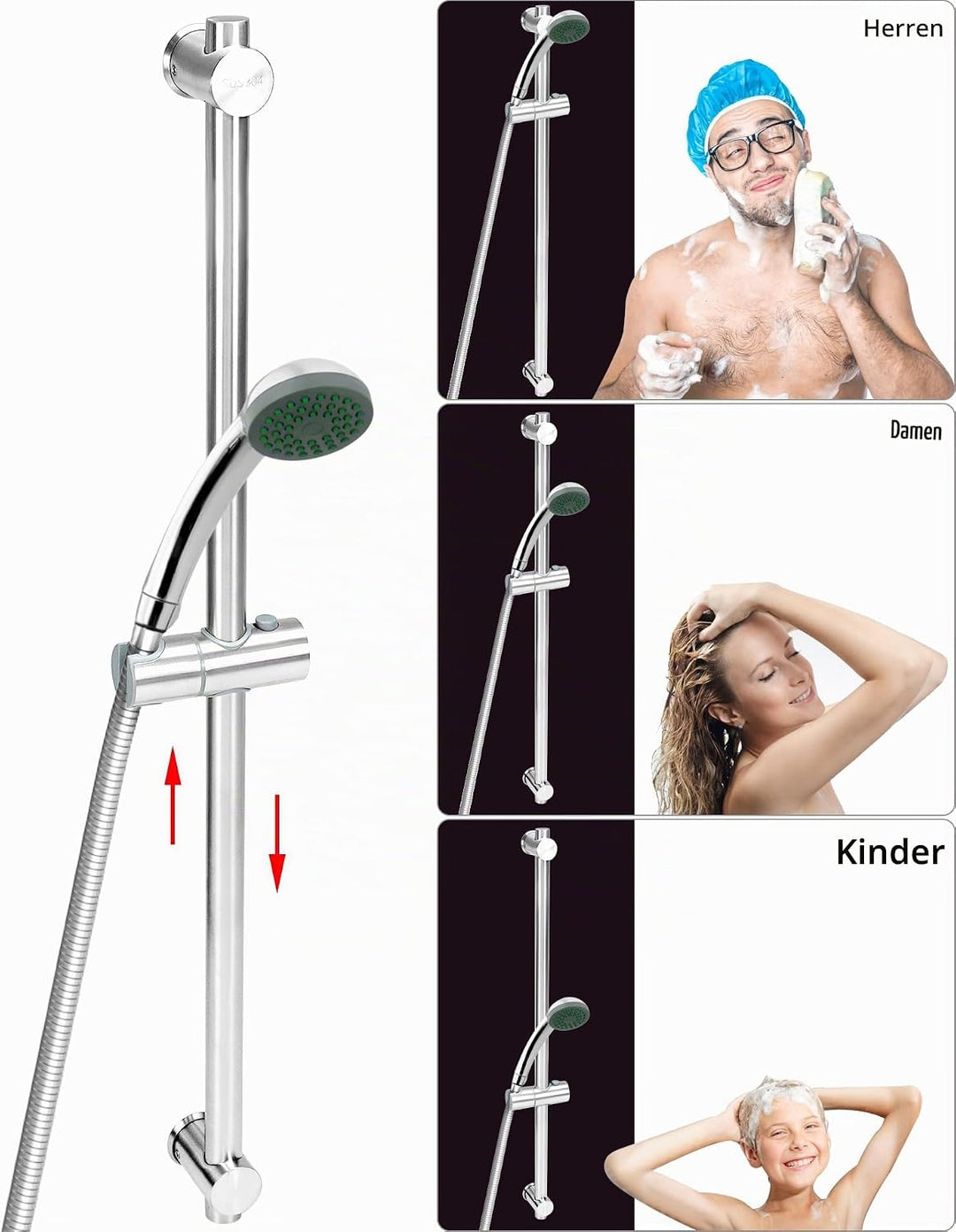 QWORK® 80cm Duschstange mit Flexibler Duschkopfhalterung - Edelstahl SUS 304 - Gebürstetes Finish -