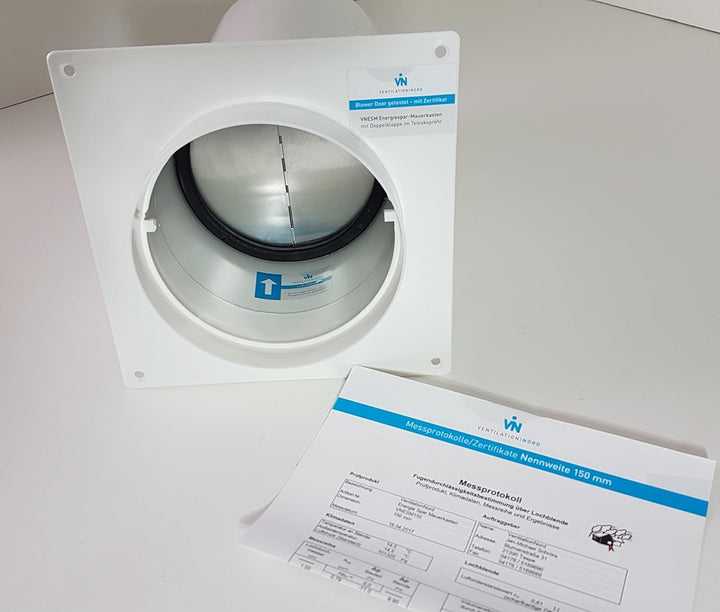 VentilationNord Edelstahl Mauerkasten mit Rückstauklappen für Dunstabzugshauben 150mm mit Blower Doo