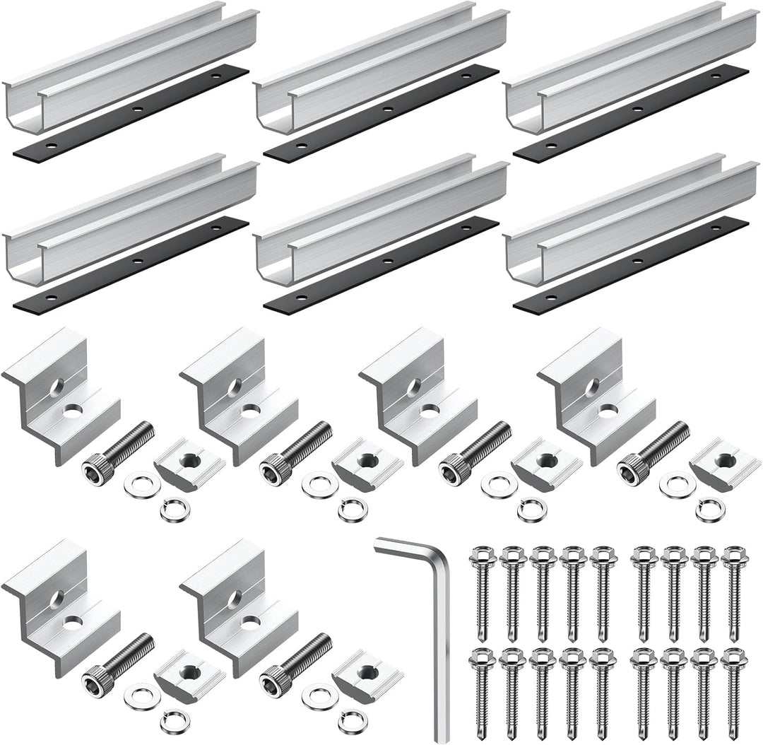 Anbte Solarmodul Halterung Kit, 6 Stück 200mm Kurzschiene aus Aluminium inkl. 6pcs Endklemme für Mod