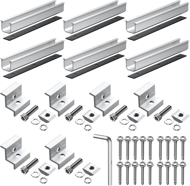 Anbte Solarmodul Halterung Kit, 6 Stück 200mm Kurzschiene aus Aluminium inkl. 6pcs Endklemme für Mod