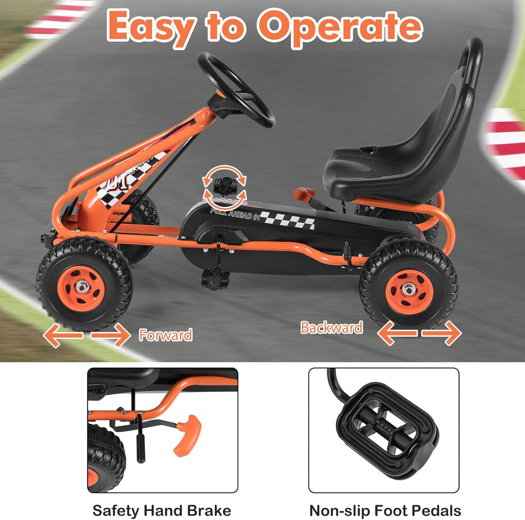 SOARS Kinderauto, Pedal-Gokart mit Sitzen verstellbar in 2 Positionen und 4 rutschfesten Rädern, Vor