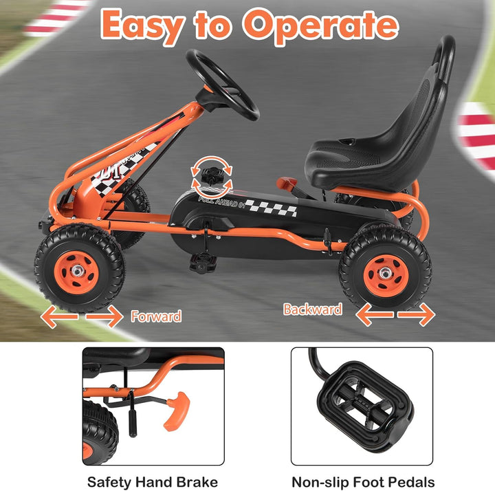 SOARS Kinderauto, Pedal-Gokart mit Sitzen verstellbar in 2 Positionen und 4 rutschfesten Rädern, Vor