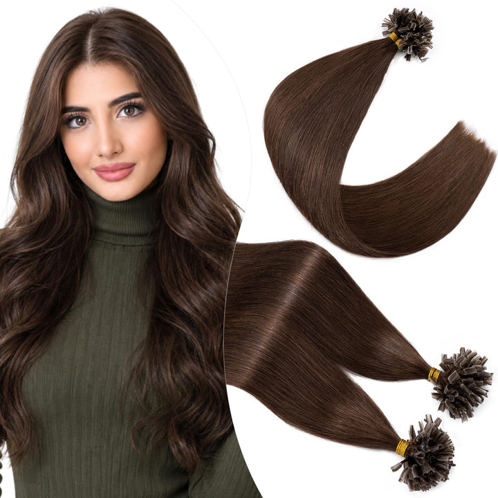 Elailite Bondings Extensions Echthaar #4 Mittelbraun, 50g 35cm U Tip Hair Extensions Keratin 100 Str