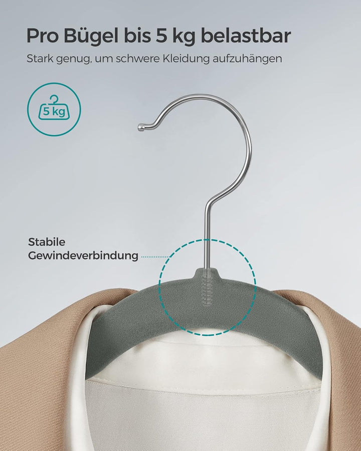 SONGMICS Kleiderbügel Samt, 30er Set, Bügel, rutschfest, mit Einkerbungen im Schulterbereich, Steg f