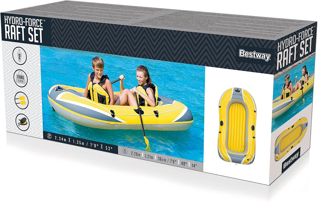 Bestway Hydro-Force Raft Set Boot 255x127 cm mit Blasebalg und 2 Rudern 228 x 121 cm, 228 x 121 cm