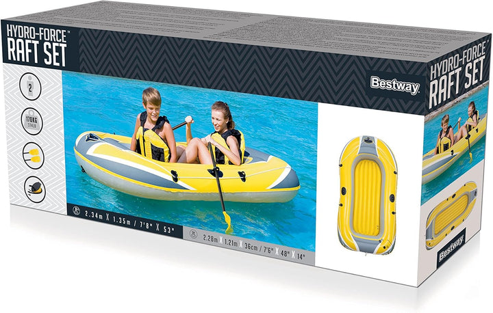 Bestway Hydro-Force Raft Set Boot 255x127 cm mit Blasebalg und 2 Rudern 228 x 121 cm, 228 x 121 cm