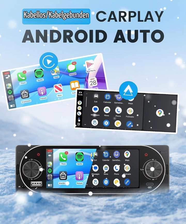 Rimoody Autoradio 1 Din mit Wireless Carplay Android Auto IOS/Android Mirror Link Bluetooth 5.1, 5 Z