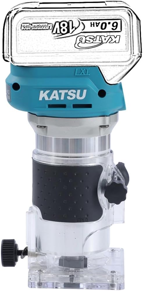KATSU FIT-BAT 18V/21V Brushless Akku-Oberfräse Holzfräse Kantenfräse mit Trimmer-Basis, 3 Spannzange