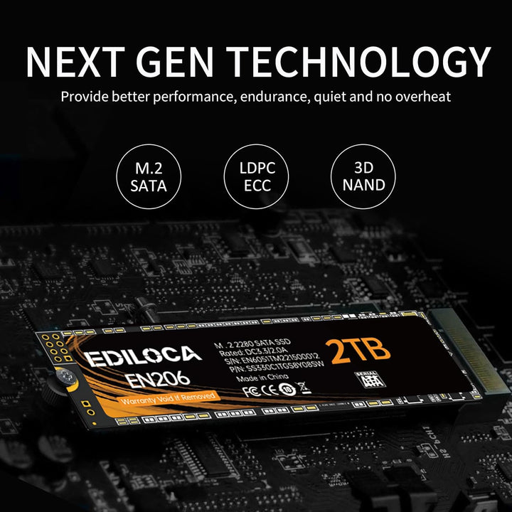 Ediloca EN206 2 TB SSD M.2 SATA 3D NAND TLC, M.2 2280 SATA III 6Gb/s SSD interne Festplatte, Lese-/S