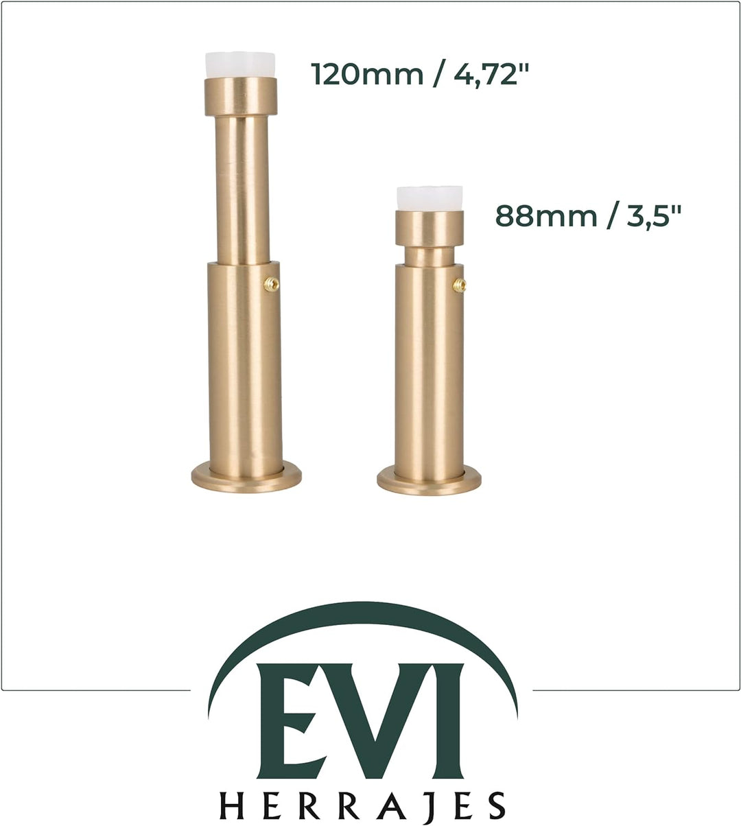 EVI HERRAJES Verstellbarer Türstopper aus Messing 88-120mm, Installation mit Schraubsockel (Messing