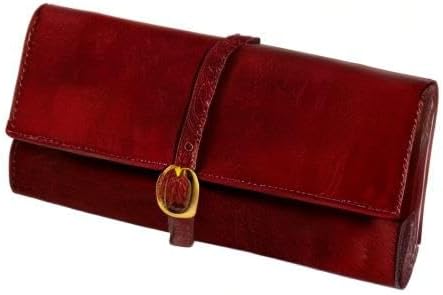 Time Resistance Rot Leder Schmuck Organizer – 100% Leder Schmuckrolle für Reisen Hergestellt in Ital