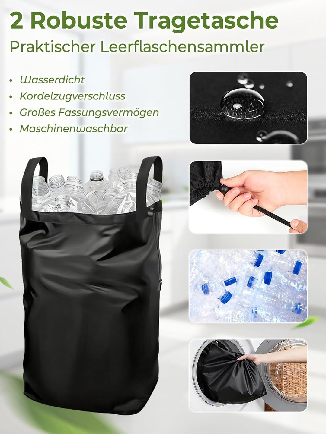 110L Pfandflaschen Sammelbehälter mit Deckel & 2 Tragetasche, Pfandflaschen Behälter Faltbar, Leergu