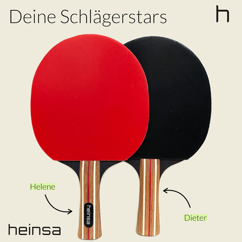 heinsa Tischtennisschläger Set, Tischtennisschläger Profi Set - Tischtennis Set mit Tasche und Tisch