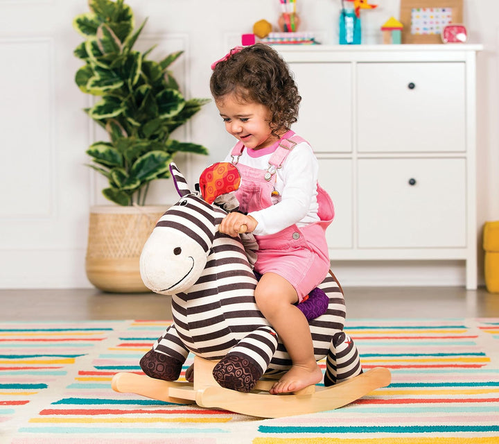 B. toys Schaukelpferd Zebra gestreift aus weichem Plüsch und hochwertigem Holz, Schaukeltier zum Dra