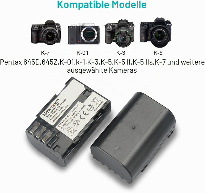 Newmowa Ersatz Akku D-LI90 (2er Pack) und Tragbar Micro USB Ladegerät Kit für Pentax D-LI90 und Pent