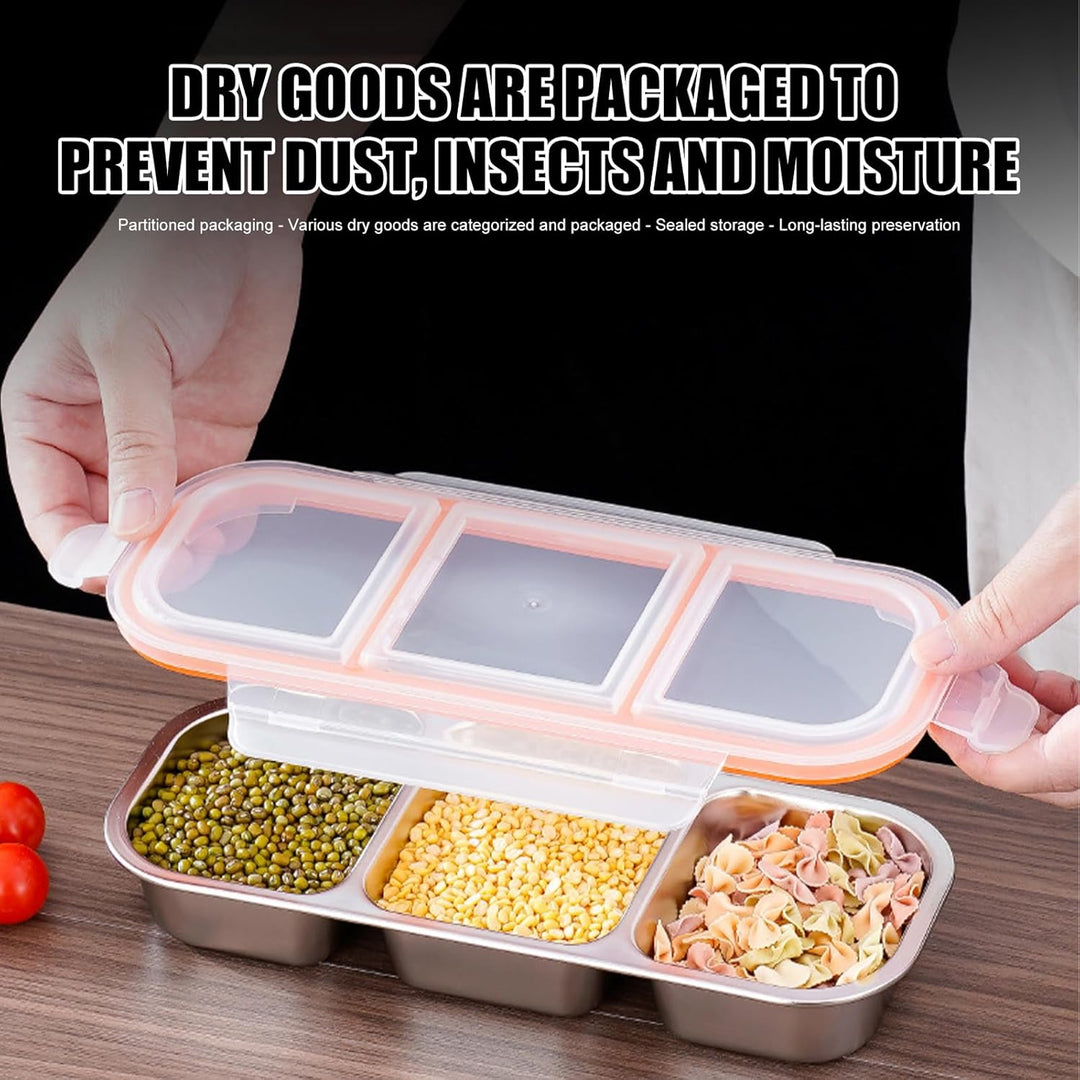 Snackbox Edelstahl 2 Stück mit 3 Fächern 600ml – Auslaufsichere Bento Box Metall mit Deckel, Brotdos