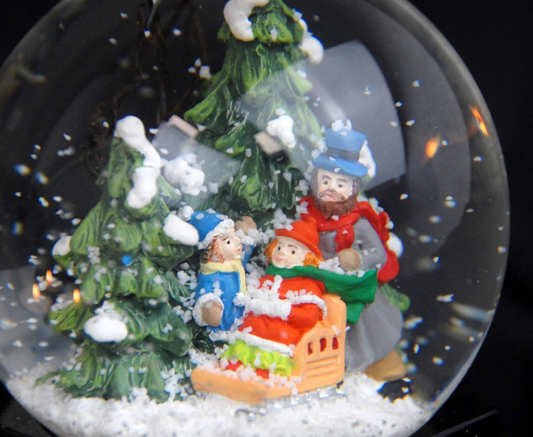Weihnachts-Schneekugel mit Musik | Schneekugel Winterspaziergang mit Familie | Sockel Winterlandscha
