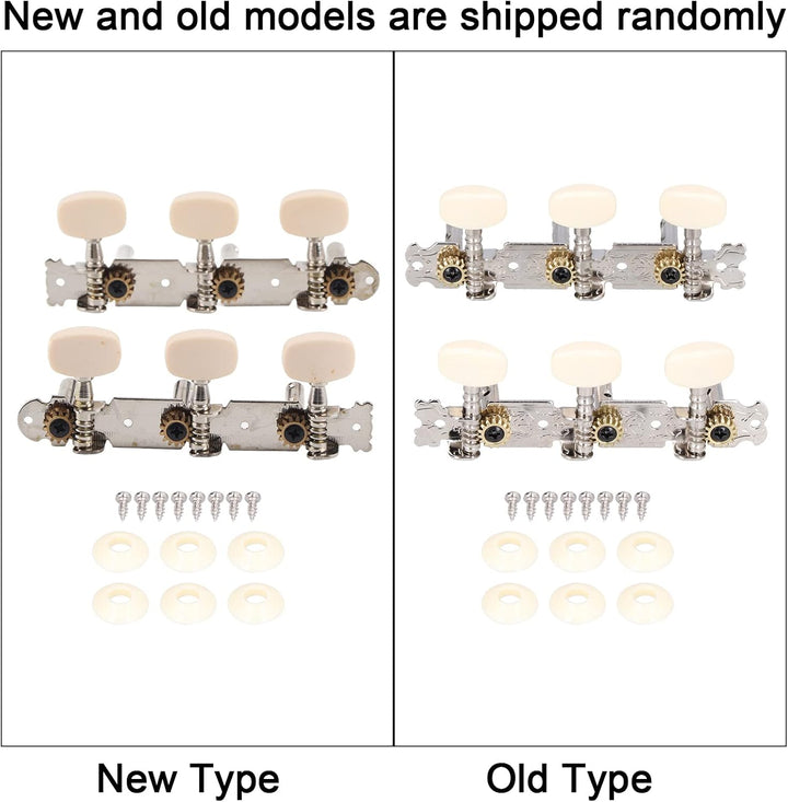 Gitarren-Stimmwirbel 3L+3R, Mechaniken für akustische Gitarren mit Doppelloch Befestigung, Chrom & W