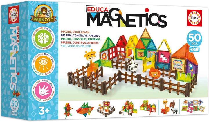 Educa - Magnetics Park Zoo | Magnetbausteine Kinder 50 Teile mit 4 Tieren & 8 Lernkarten | Magnetisc