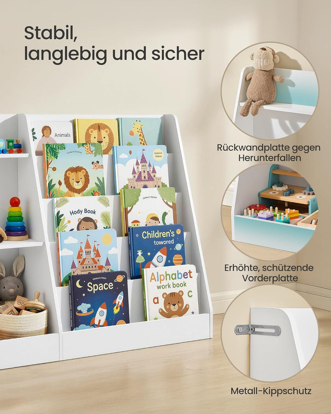 SONGMICS Bücherregal Kinder, Spielzeugregal, Kinderregal, Montessori Regal mit 5 Ebenen, Kinderzimme