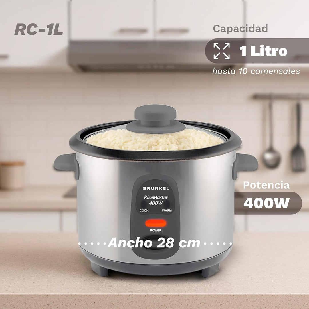 GGRUNKEL RC-1L Elektrischer Reiskocher, 400 W, Fassungsvermögen 1 Liter, Warmhaltefunktion, Antihaft