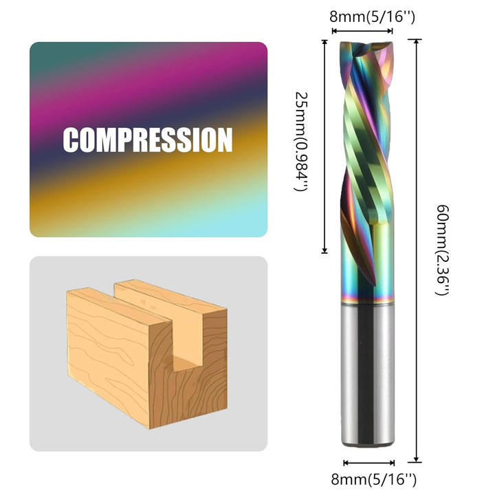 8mm Schaft Kompression CNC Fräser Schaftfräser , 2-Flöte Spiralnutfräser mit DLC Beschichtung 25mm S