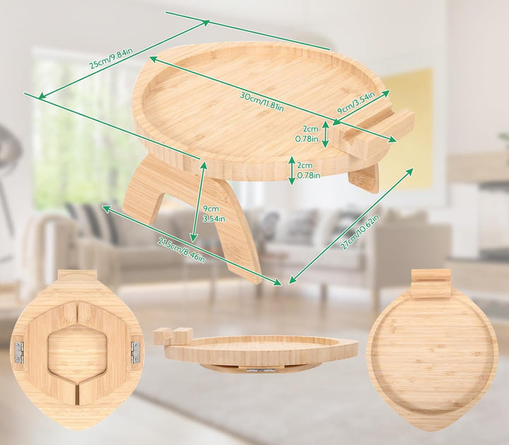 Sofa Armlehne Tablett Faltbarer mit 360° Drehbarer Handyhalterung Holz Bambus Sofa-Armlehne Tragbare