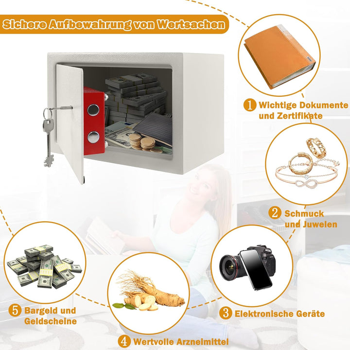 XMTECH Tresor Safe Möbeltresor mit Doppelbartschloss 2 Schlüssel, Safe Geldschrank Boden-Wandtresor