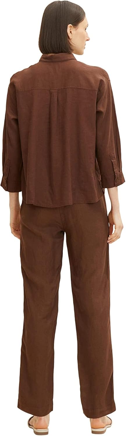 TOM TAILOR 1031289 Damen Linen Fabric Trousers 44W / 30L 29521 - Chocolate Brown, 44W / 30L 29521 -