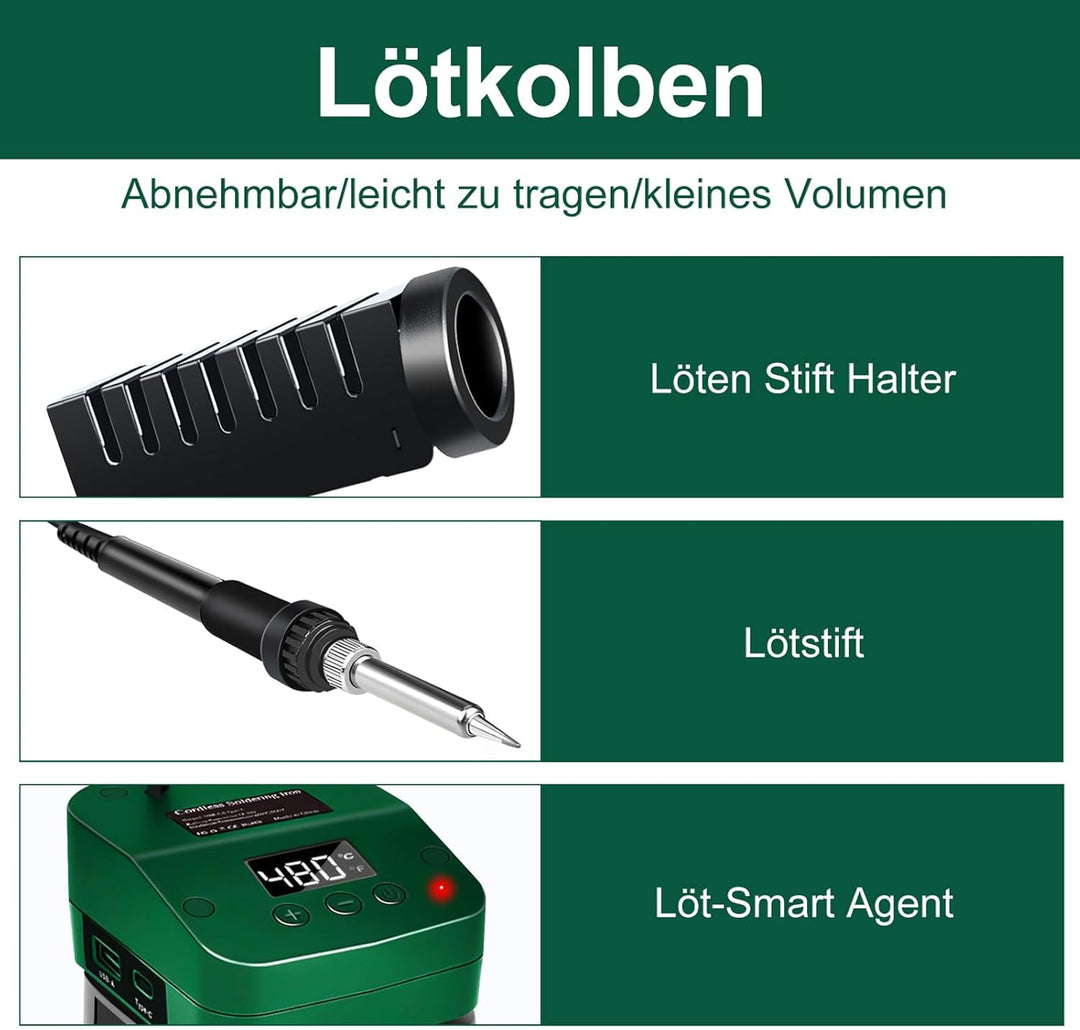 Akku Lötkolben für Bosch Home and Garden 18V PBA Akku, 60W Cordless Lötkolben Einstellbar Temperatur
