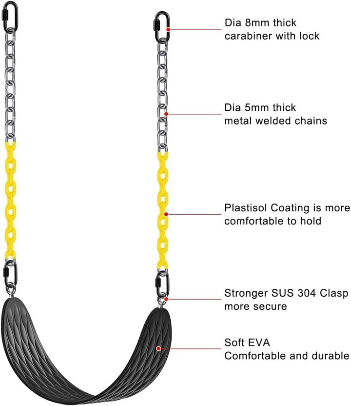 BeneLabel Heavy Duty Swing Seats (2 Pack) with 66 Inch Chain and Carabiners, Comfortable and Durable
