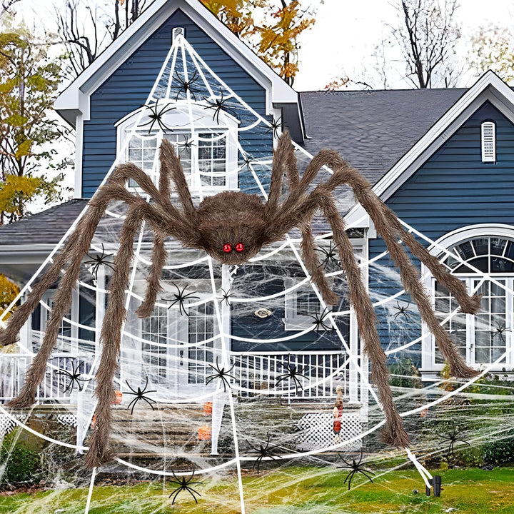 iZoeL XXL Halloween Deko 700cm Riesige Spinnennetz+ 200cm Graue Spinne +Spinnweben+ 30 Mini Spinne,