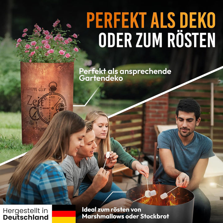 Feuertonne Feuerkorb mit Zeit Motiv - Nimm dir Zeit für die schönen Dinge im Leben - Gartenfeuer Lag