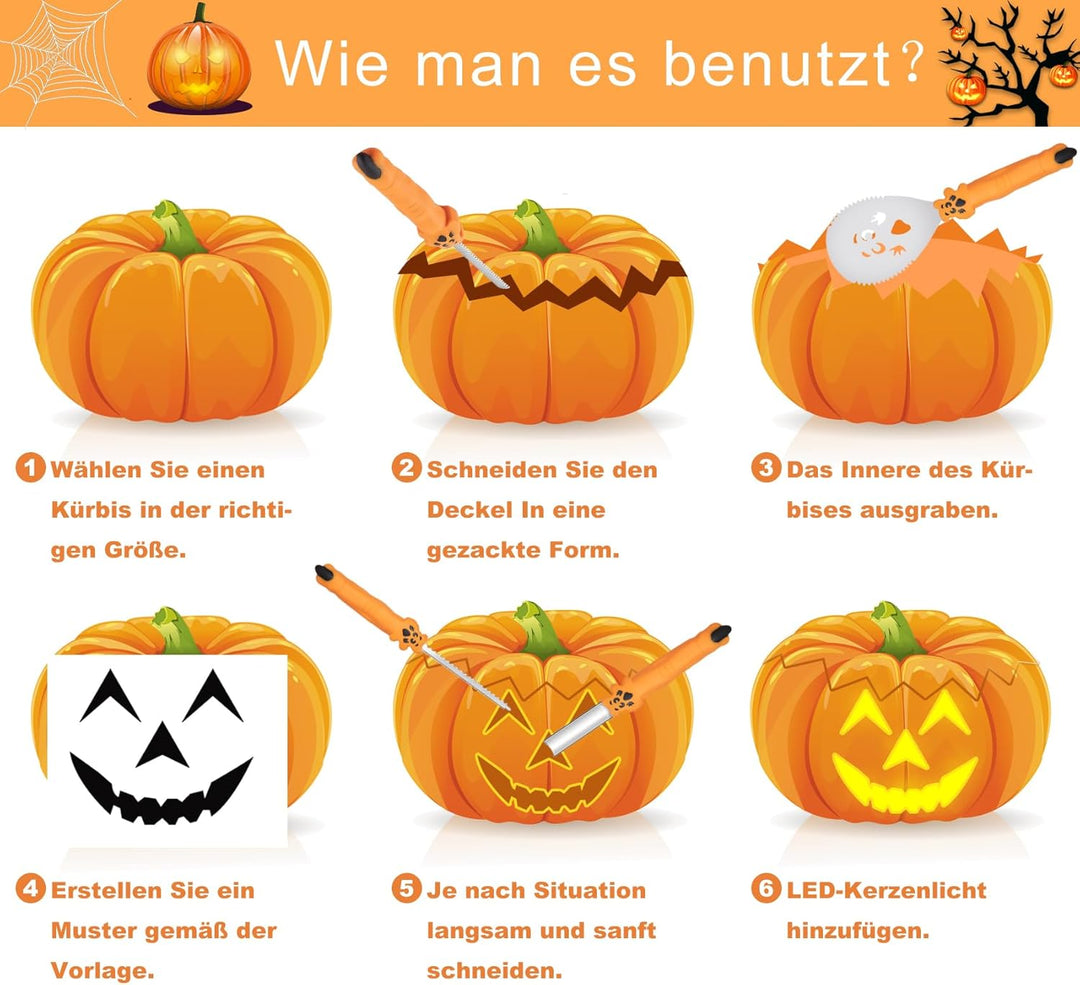 COOLUCK Kürbis Schnitzset mit Vorlagen, 11 Stück Halloween Kürbis Schnitzwerkzeug Carving Set mit Tr