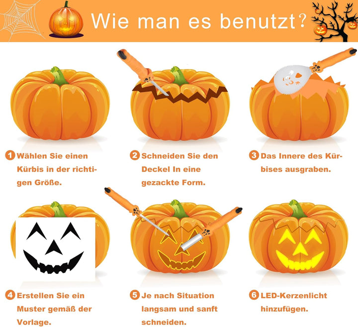 COOLUCK Kürbis Schnitzset mit Vorlagen, 11 Stück Halloween Kürbis Schnitzwerkzeug Carving Set mit Tr
