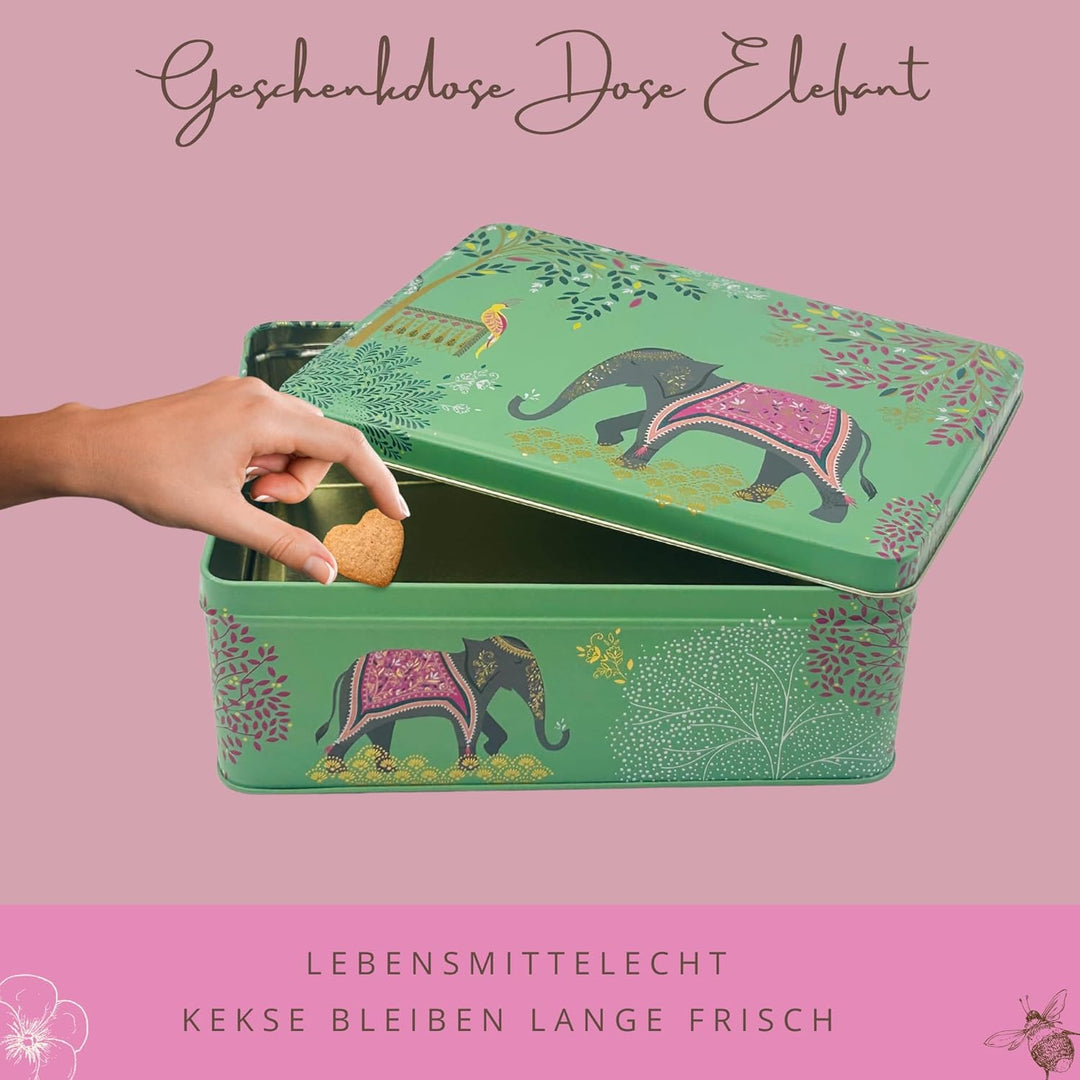 MediMuc Geschenkdose Design Sara Miller - Liebevoll gestaltete rechteckige Vorratsdose - Motiv Elefa