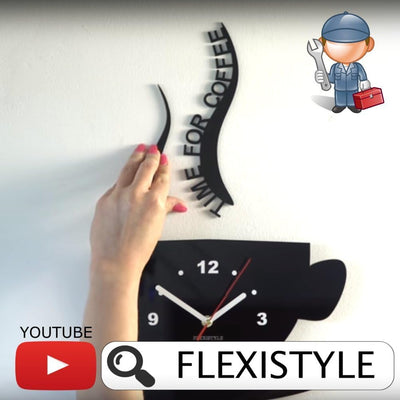 FLEXISTYLE Tasse Time for Coffee (Zeit für Kaffee) Moderne Küche Wanduhr grau, 3D römisch, wanduhr d