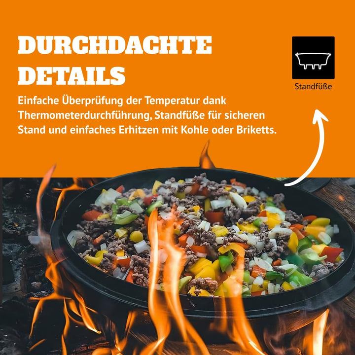 Petromax Feuertopf ft0.5 - Dutch Oven aus Gusseisen für Kochen und Backen - mit Deckel, Henkel und S