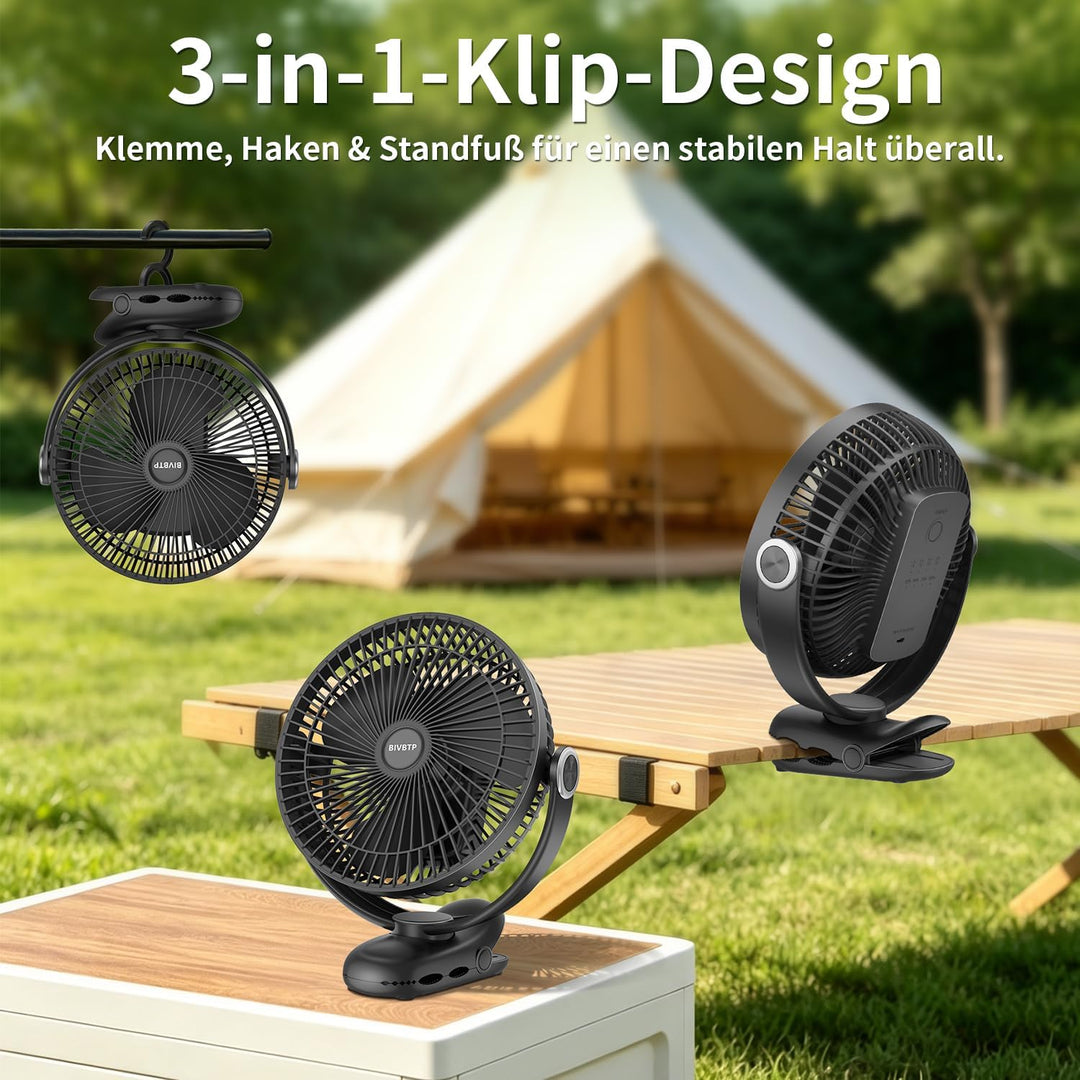 20cm Tragbarer Clip-On-Ventilator, 10000mAh Akku-Ventilator mit Clip für Kinderwagen, 720 Grad Drehu