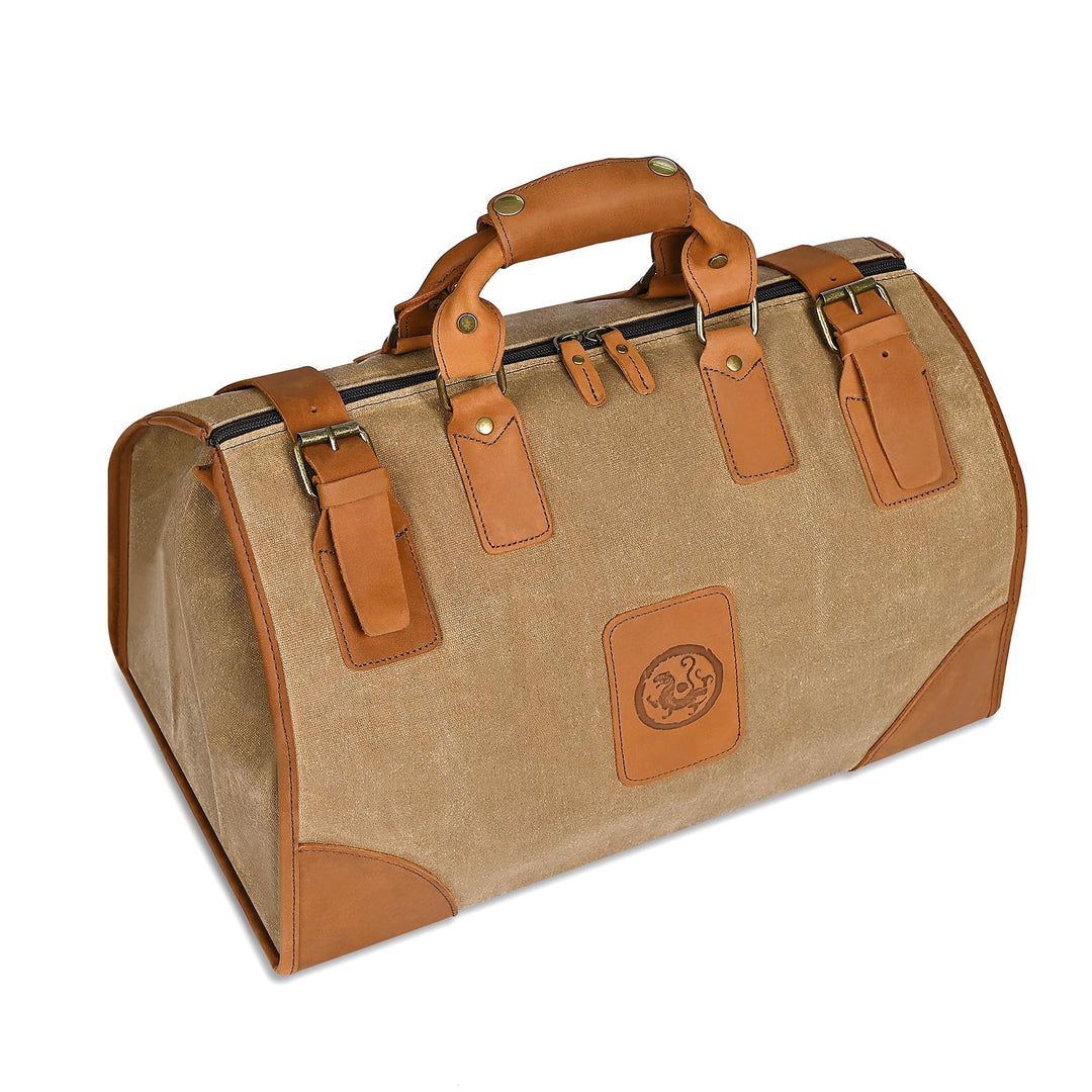 Wasserabweisend Canvas Crazy Horse Leder Reisetasche 35L Trim Unisex Handgepäck Weekender Tasche Spo