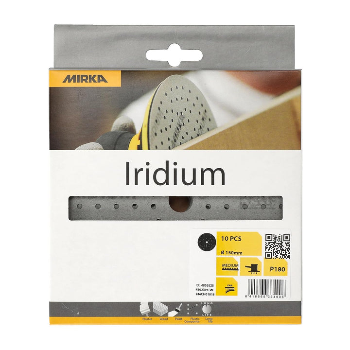 Mirka Iridium Premium-Schleifpapier Ø 150mm Klett 121-Loch, Korn 180, 10 Stk/Zum Schleifen von Lack,